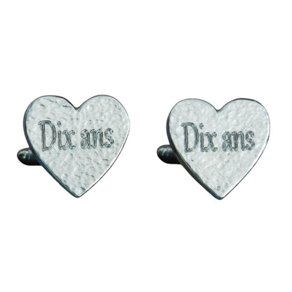 Hammered Heart Cufflinks (Personalised), Handcast Pewter Cufflinks, Polished Finish