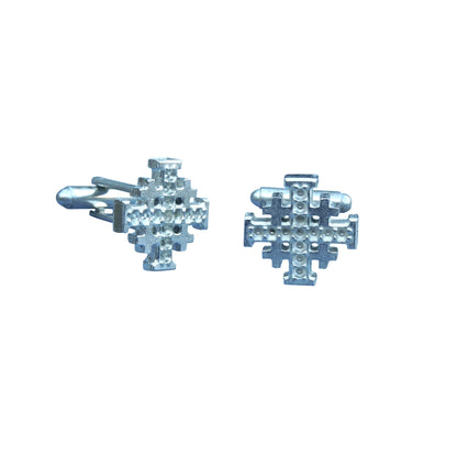 Jerusalem Cross Cufflinks (Dimpled Design), Handcast Pewter Cufflinks, Polished Finish