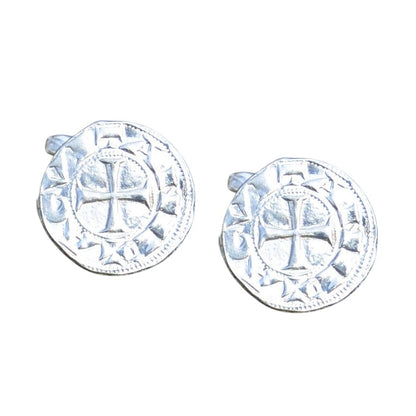 Knights Templar Cufflinks (Coin Design), Handcast Pewter Cufflinks, Polished Finish