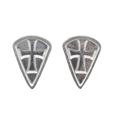 Knights Templar Cufflinks (Long Shield, Inset Cross), Handcast Pewter Cufflinks, Polished Finish