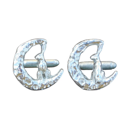 Hare and Moon Cufflinks, Handcast Pewter Cufflinks, Polished Finish