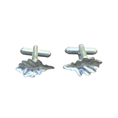 Oak Leaf Cufflinks (Small Design), Handcast Pewter Cufflinks, Polished Finish