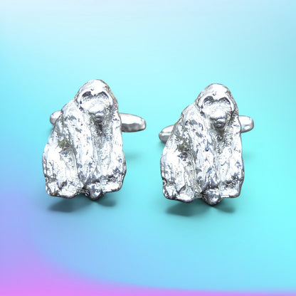 Orangutan Cufflinks, Handcast Pewter Cufflinks, Polished Finish
