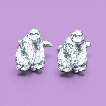 Orangutan Cufflinks, Handcast Pewter Cufflinks, Polished Finish