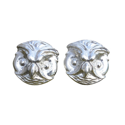 Owl Head Cufflinks, Handcast Pewter Cufflinks, Polished Finish