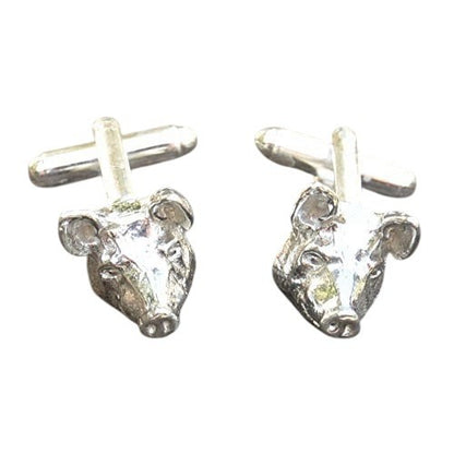 Pig Head Cufflinks, Handcast Pewter Cufflinks, Polished Finish