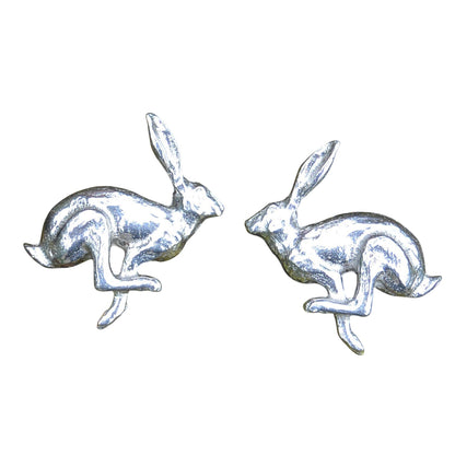 Running Hare Cufflinks, Handcast Pewter Cufflinks, Polished Finish