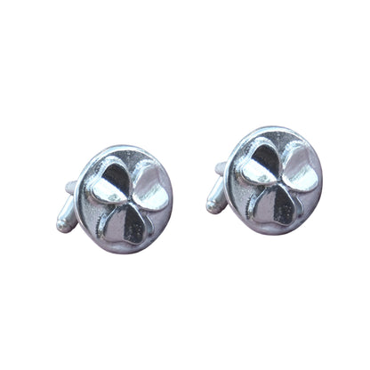Shamrock Cufflinks, Handcast Pewter Cufflinks, Polished Finish