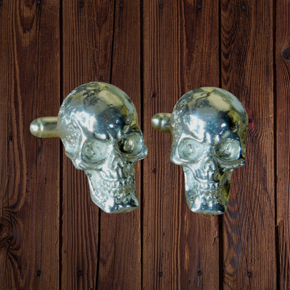 Gothic Skull Cufflinks, Handcast Pewter Cufflinks, Polished Finish