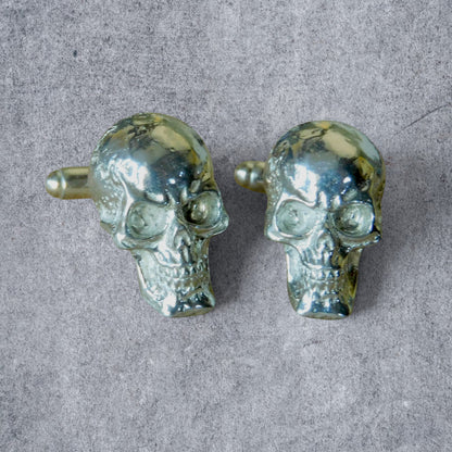 Gothic Skull Cufflinks, Handcast Pewter Cufflinks, Polished Finish