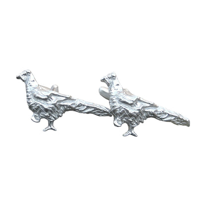 Pheasant Cufflinks, Handcast Pewter Cufflinks, Polished Finish