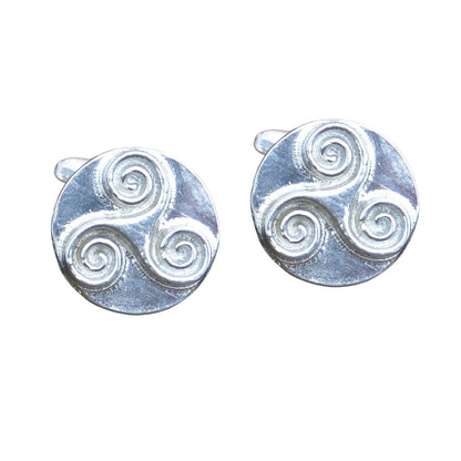 Triskele Cufflinks (Solid Design), Handcast Pewter Cufflinks, Polished Finish