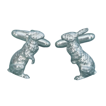 Hare Cufflinks (Upright Design), Handcast Pewter Cufflinks, Polished Finish