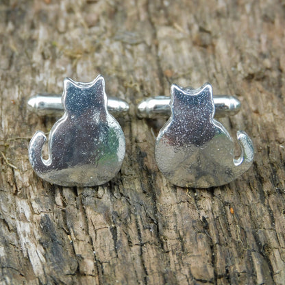 Cat Cufflinks (Pair of Cats), Handcast Pewter Cufflinks, Polished Finish