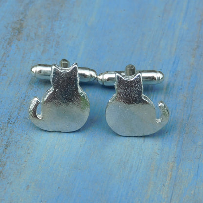 Cat Cufflinks (Pair of Cats), Handcast Pewter Cufflinks, Polished Finish
