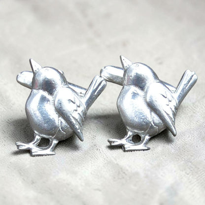 Wren Cufflinks, Handcast Pewter Cufflinks, Polished Finish