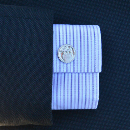 Owl and Moon Cufflinks, Handcast Pewter Cufflinks, Polished Finish