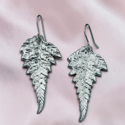 Fern Leaf Earrings, Handmade Pewter, 10th Wedding Anniversary Gift