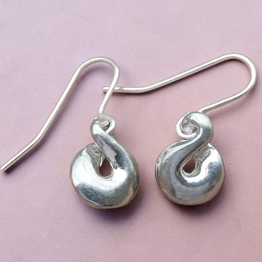 Infinity Loop Earrings, Handmade Pewter Drop Earrings, Polished Finish