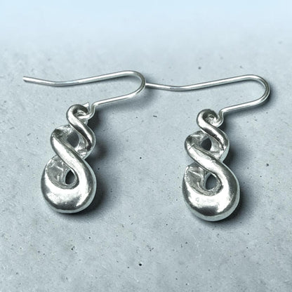 Triple Infinity Loop Earrings, Handmade Pewter Drop Earrings, Polished Finish