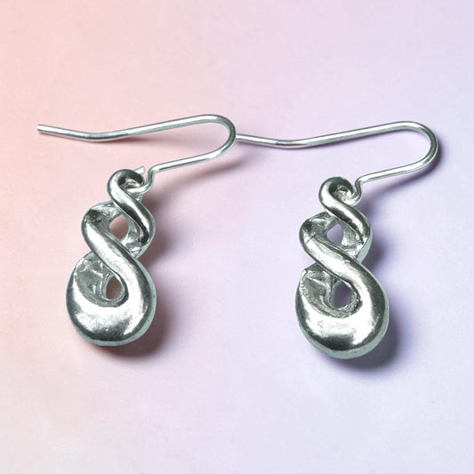 Triple Infinity Loop Earrings, Handmade Pewter Drop Earrings, Polished Finish