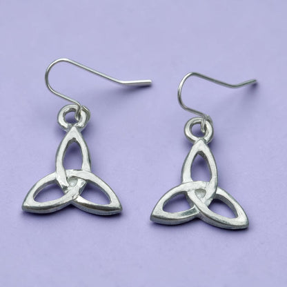 Triquetra Earrings, Handmade Pewter Celtic Knot Drop Earrings, Polished Finish