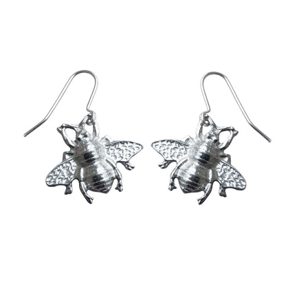 Bee Earrings, Handmade Pewter Drop Earrings, Polished Finish