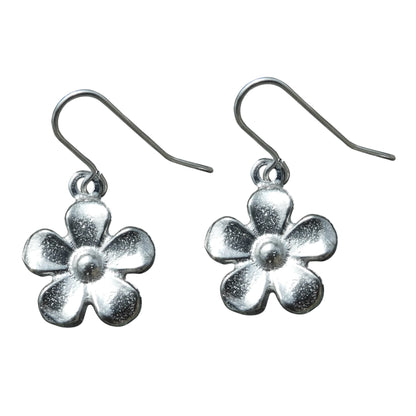 Daisy Flower Earrings, Handmade Pewter Drop Earrings, Polished Finish