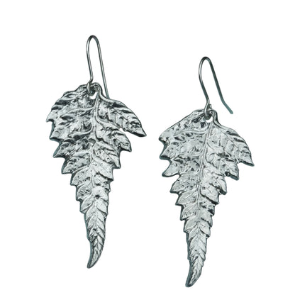 Fern Leaf Earrings, Handmade Pewter, 10th Wedding Anniversary Gift