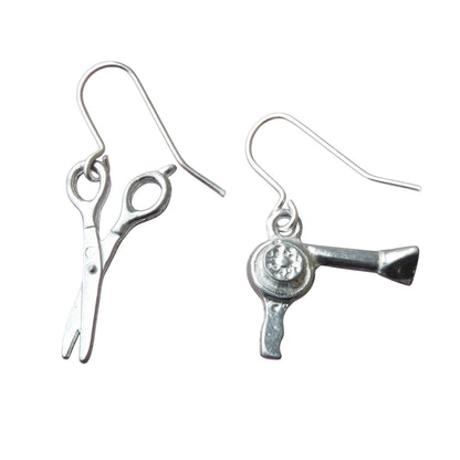 Hairdresser Earrings, Handmade Pewter Scissors and Hairdryer Drop Earrings
