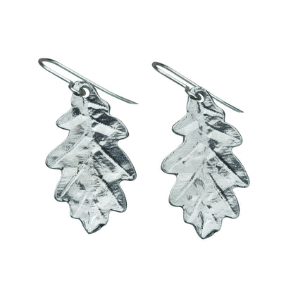 Oak Leaf Earrings, Handmade Pewter Drop Earrings, Polished Finish