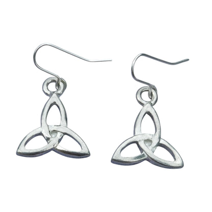 Triquetra Earrings, Handmade Pewter Celtic Knot Drop Earrings, Polished Finish