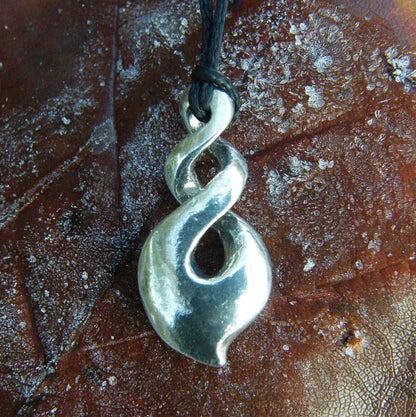 Small Pointed Infinity Loop Pendant Necklace, Handcast Pewter Pendant on Adjustable Waxed Cord