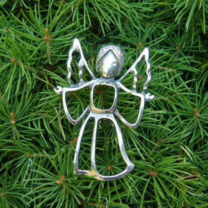 Angel Brooch (Open Design), Handcast Pewter, Polished Finish
