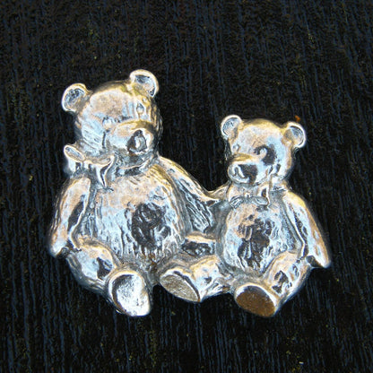 Teddy Bear Brooch, Handcast Pewter, Polished Finish
