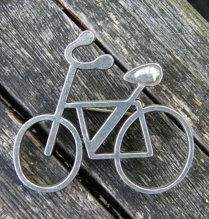 Bicycle Brooch, Handcast Pewter, Polished Finish