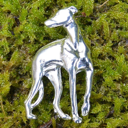 Greyhound Brooch, Handcast Pewter Brooch, Polished Finish