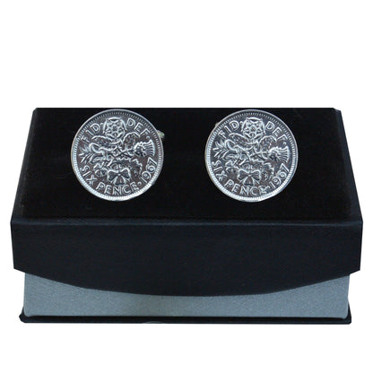 1967 English Sixpence Cufflinks, Handmade, in Fine Pewter, by William Sturt