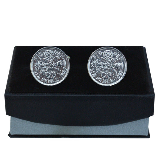 1967 English Sixpence Cufflinks, Handmade, in Fine Pewter, by William Sturt