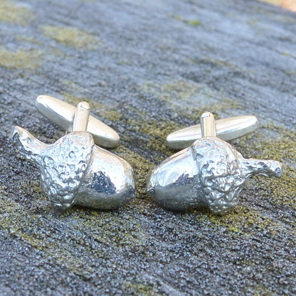 Acorn Cufflinks (Hand-Carved Design), Handcast Pewter Cufflinks, Polished Finish