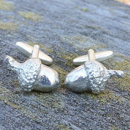 Acorn Cufflinks (Hand-Carved Design), Handcast Pewter Cufflinks, Polished Finish