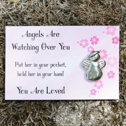 Angel Guardian, Good Luck, Greetings Card, Gift Card, with Handmade Pewter Angel Pocket Token, Cast by William Sturt