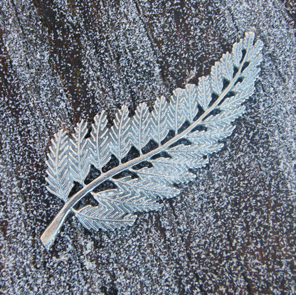 Fern Leaf Brooch, Handcast Pewter, Polished Finish
