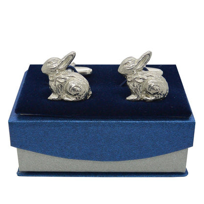 Rabbit Cufflinks (Facing Left), Handcast Pewter Cufflinks, Polished Finish