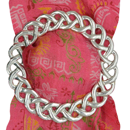 Celtic Knot Scarf Ring (Narrow), Handcast Pewter Circle, Polished Finish