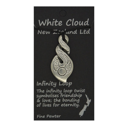 Triple Infinity Loop Pendant Necklace (Engraved), Handcast Pewter Pendant on Adjustable Waxed Cord