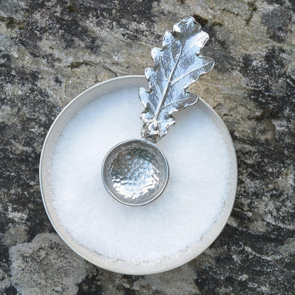 Oak Leaf Sugar Spoon, Beaten Pewter Leaf Spoon, Handcast In Fine Pewter By William Sturt