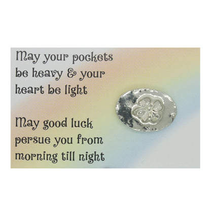 Irish Good Luck Poem Card With Lucky Clover Token, Hand Cast in Fine Pewter by William Sturt