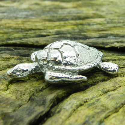 Hawkesbill Turtle Figurine, Turtle Totem, Handmade, in Fine Pewter, by William Sturt