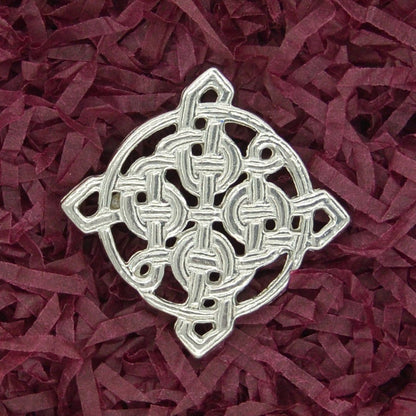 Square Celtic Knot Brooch, Handcast Pewter, Polished Finish